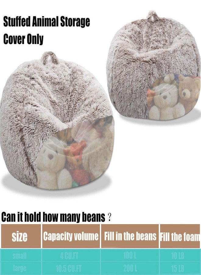 Kisoy Fluffy Stuffed Animal Storage Bean Bag Chair Cover (No Filler), Faux Fur Comfy Bean Bag Cover for Organizing Plush Toys or Textile, for Adults Teens Kids Girls, Beige - Image 5